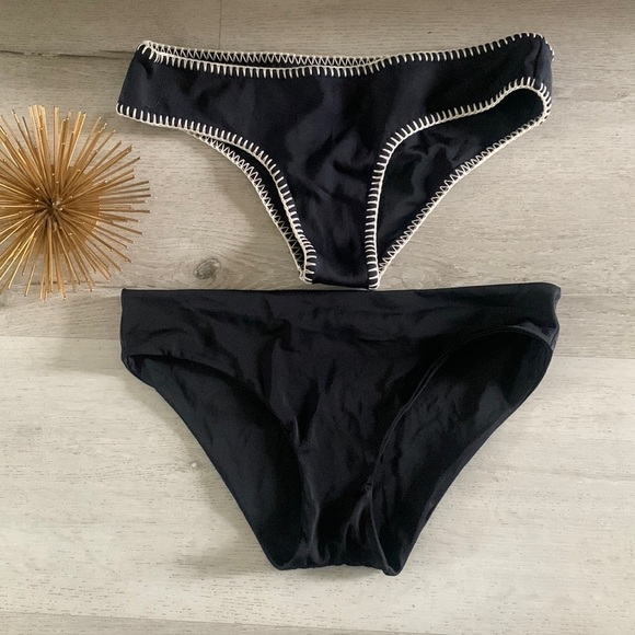 Set of 2 Victorias Secret Bikini Bottoms Size M embroidered Black solid - Picture 1 of 10